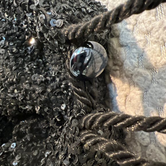 Denise Shardlow Designs Double Arm Strap Zipper Black Sequin Round Bag - Picture 2 of 7